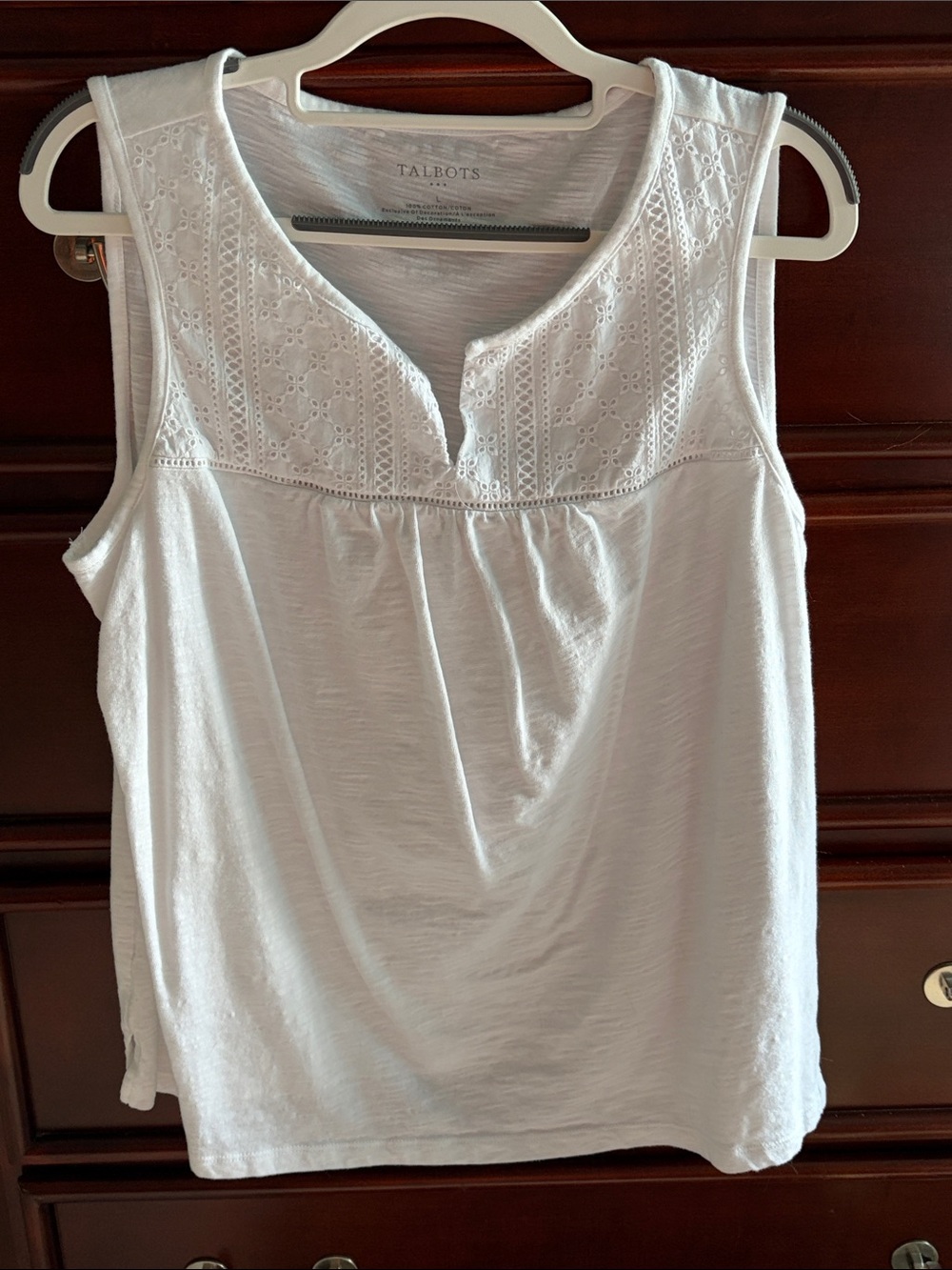Talbots White Eyelet Yoke Tank